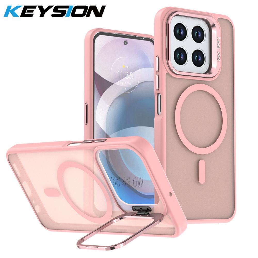 KEYSION Lens Stand Magnetic Phone Case for MagSafe for HONOR X6c X5b Plus Matte Translucent Shockproof Cover for Honor X5b Plus X6c