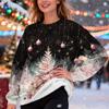 Women's Fashion Casual Long Sleeve Christmas Printed Round Neck Plus Velvet Thickened Sweatshirt