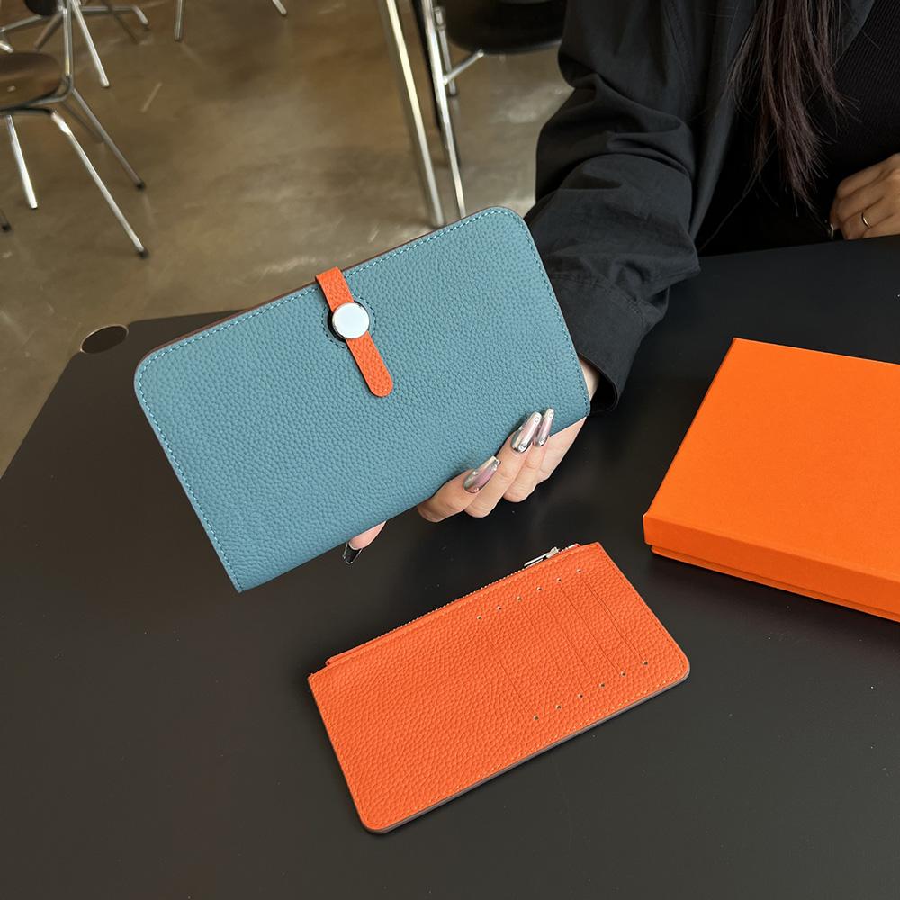 2025 Two-toned Genuine Leather Wallet Long Women Wallets Clutch Bags First Layer Of Cowhide Purse Luxury Ladies Billfold
