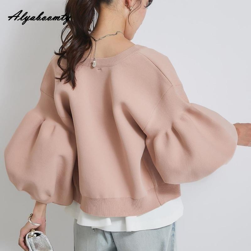 Maglione Autunno Inverno Ulzzang Coreano Donna Blu Rosa Nero Albicocca Maglia Cardigan Manica a Lanterna Lavorato a Maglia Capispalla Elegante