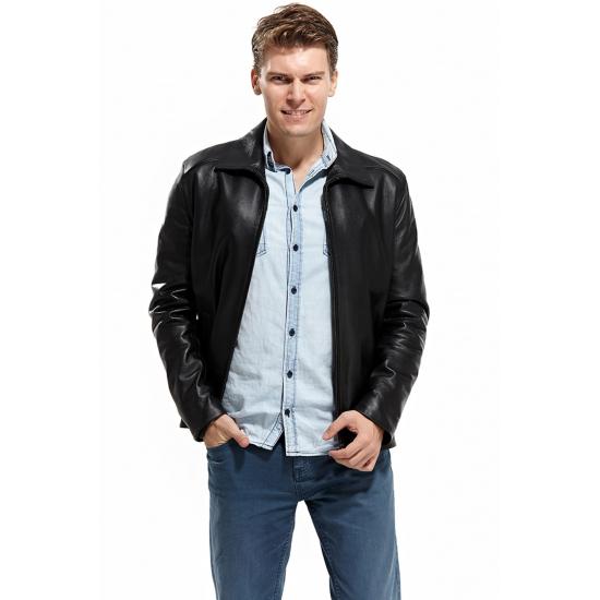 

Мужские куртки Мужская черная кожаная куртка Chano Slim Fit
