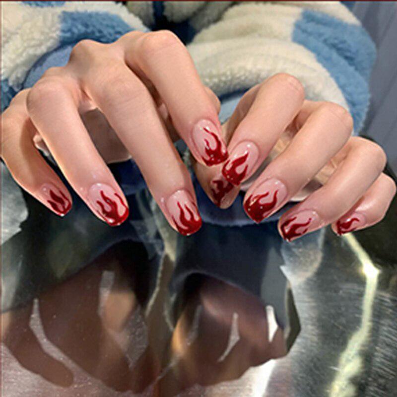 

24 шт., накладные ногти с пламенем, длинные балетные накладные ногти в форме гроба с клеем, пресс на ногтях, полное покрытие, французские типсы, предварительно оформленные ногти