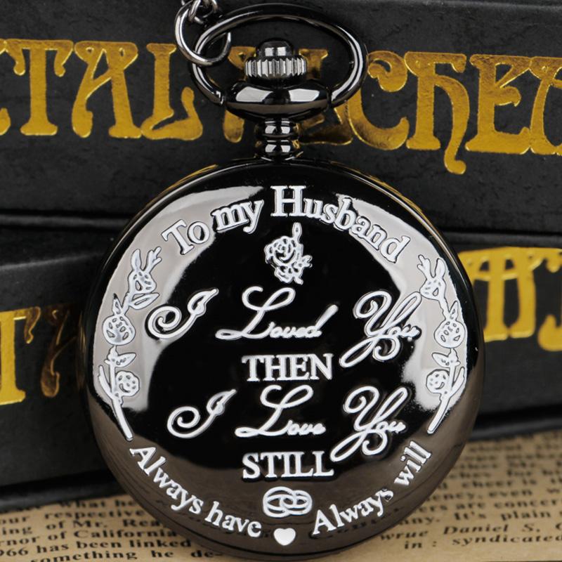 

10pcs/lot Wholesale Men s Classic Engraved To My Husband/Grandpa/Son Pocket Watch Necklace Pendant Clock Birthday Gift