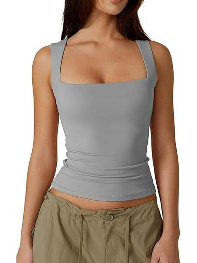 2025 European & American Women's Square Neck Slim Sleeveless Fashion Vest