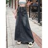 Women's 2024 Vintage High-Waist A-Line Denim Skirt, Raw Edge, Loose Fit, Large Sizes