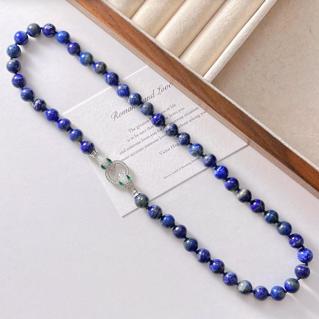 8mm High Quality Design Natural Lapis Lazuli Basic Clavicle Chain Necklace for Women