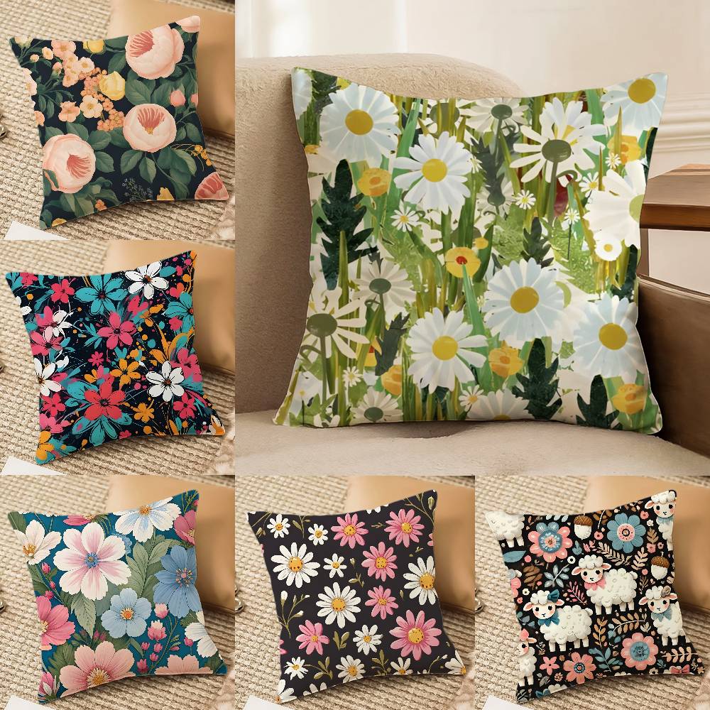 Bright And Elegant Single Printed Flowers Pillow Case Comfort Sofa Bed Silky Elegant Invisible Zipper Decorative Cushion Cover