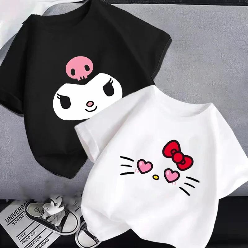 2025 T-shirt MINISO Vêtements pour enfants Anime Filles T-shirt Dessin animé Mélodie Kuromi Été Mignon Haut Coton Enfants Manches Courtes