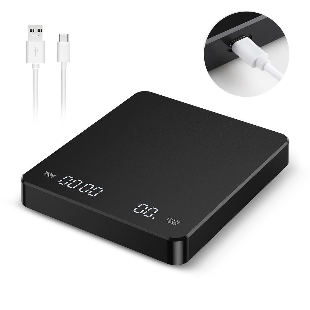 Coffee Scale with Positive and Negative Timer 3kg/0.1g High Precision Kitchen Digital Food Scale Matte Black Espresso Scale