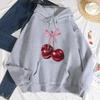 Bow Red Cherry Pattern Printing Hoodie Women Warm Hoody Trendy Casual Daily Hooded Autumn Loose Woman High Quality Aesthetic Top