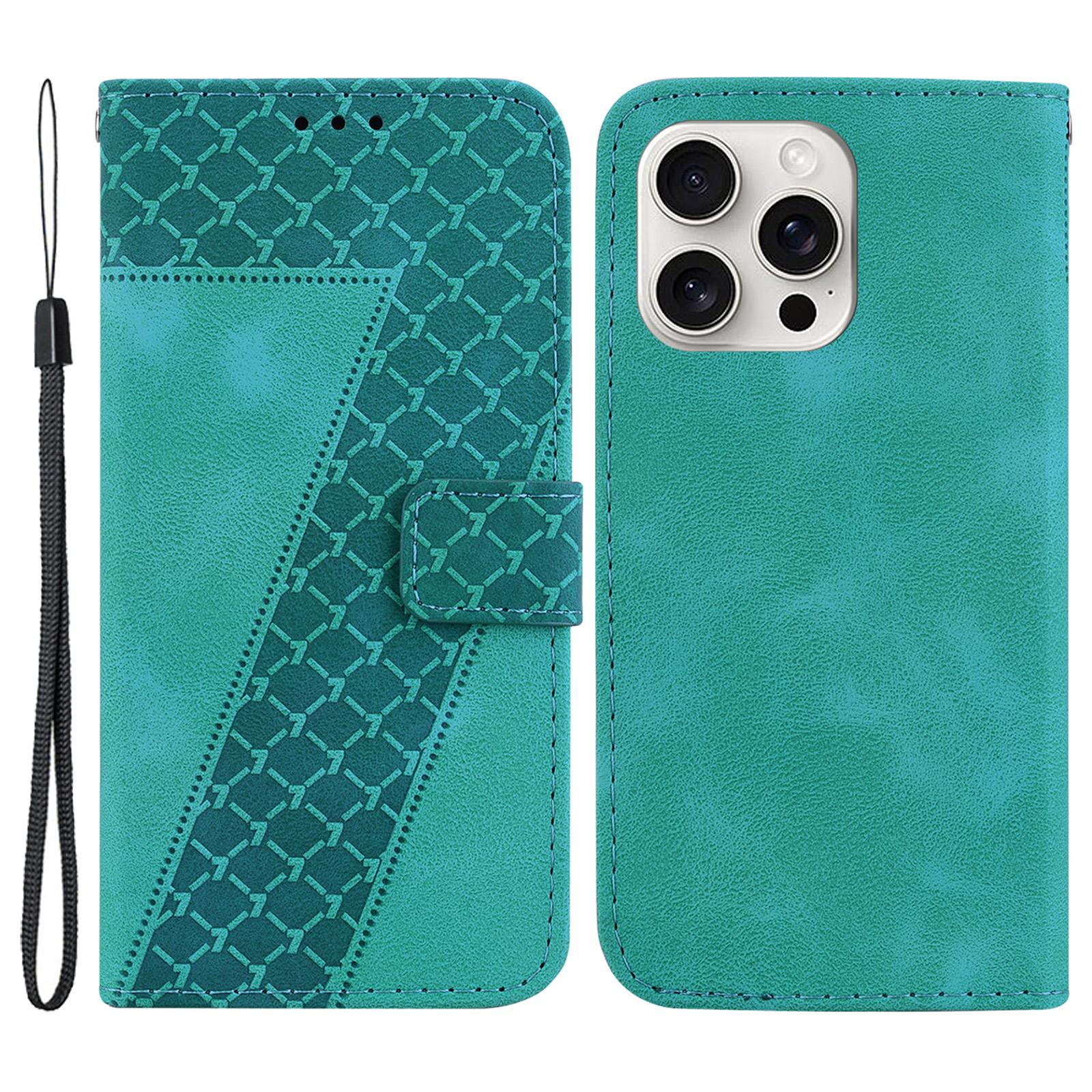 

Для iPhone 16 Pro Max Чехол Кожаный Противоударный Чехол для Телефона с Узором в Форме 7 Green