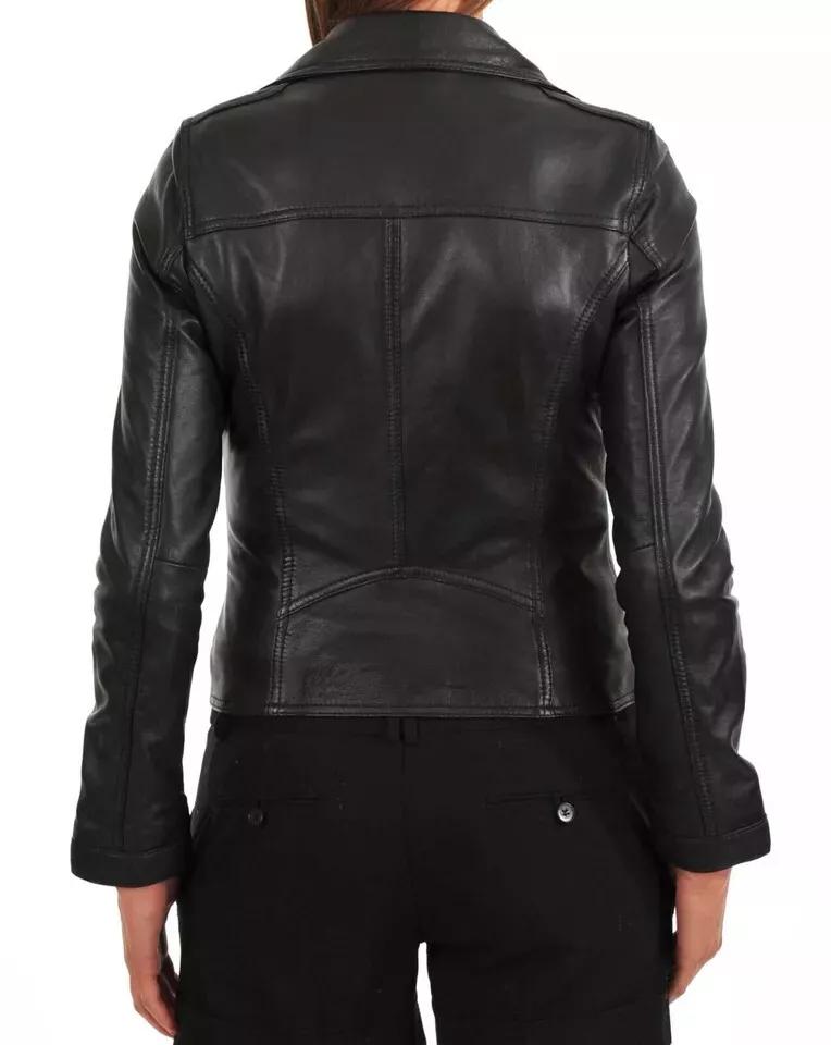 BLACK Real Lambskin Soft Leather Jacket Women Stylish Biker New Handmade Casual