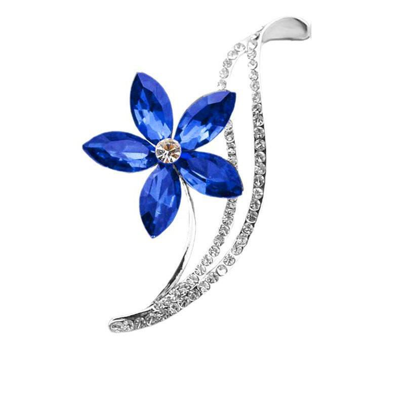 Elegant Korean Rhinestone Blue Crystal Flower Brooch Scarf Buckle - Exquisite Anti-Exposure Clothing Accessory