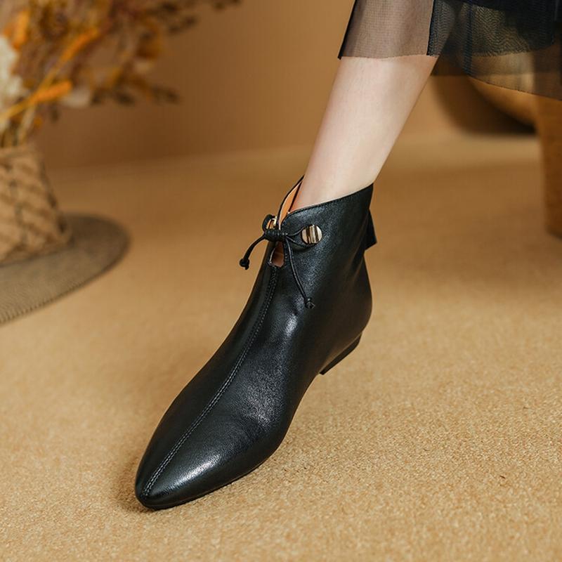 Fashion NEW Autumn Women Boots Genuine Leather Shoes for Women Pointed Toe Low Heel Shoes Elegant Zipper Ankle Boots Soft Modern Boots