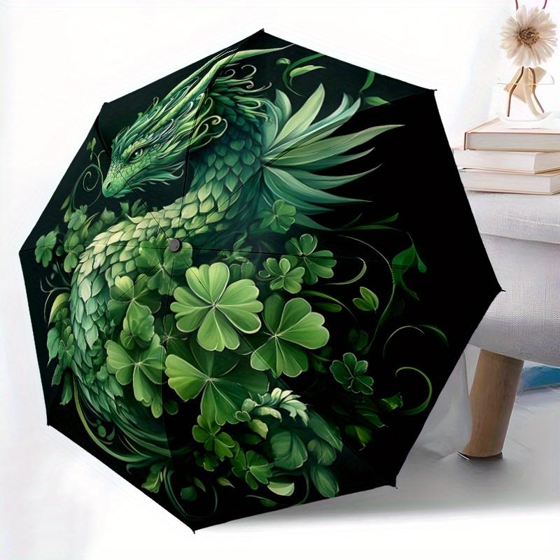 1pc Green Leaf Dragon Automatic Folding Umbrella - 3 Folding Design, Vivid Cartoon Pattern, Suitable for Outdoor Activities, A Gift for Fans In A