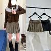 2025 Autumn/Winter Two-Tone Plaid Tweed Pleated Skirt - Low Waist, Slimming Retro College Style