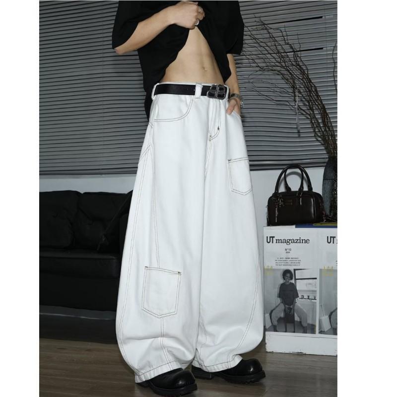 Mens White Relaxed Fit Denim Pants