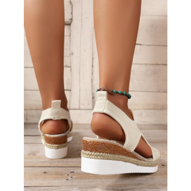 Ladies' Oversized Spring Casual Fly Woven Mesh Sports Style Wedge Heel Thick Soled Sandals Roman Style
