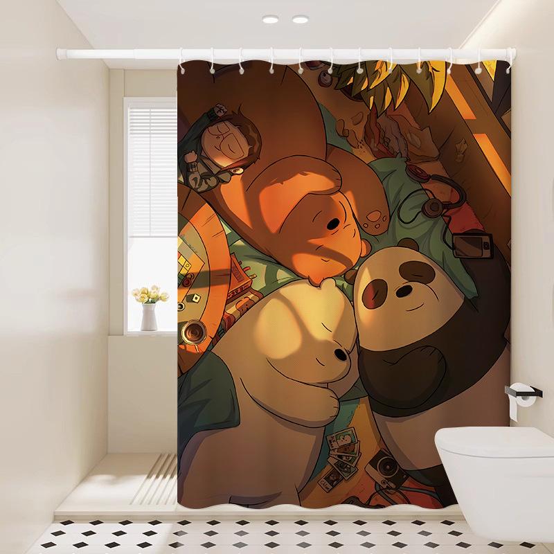 Bathroom Partition Curtain Waterproof Cloth Shower Curtain Bathroom Blocking Curtain Fabric Curtain Non-Punching Bath Privacy Hanging Curtain