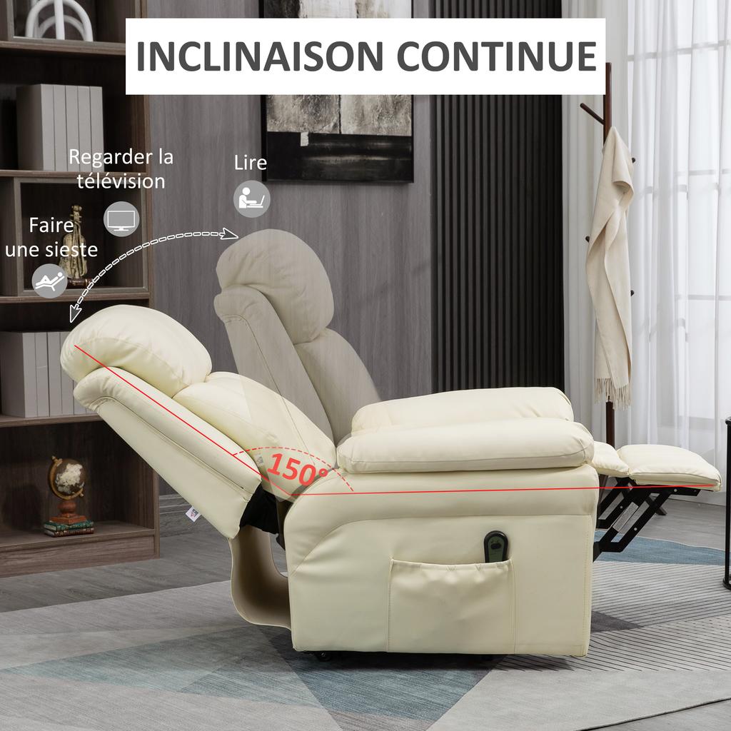 Electric Recliner Chair Lift Chair With Adjustable Footrest Synthetic Leather Cream
