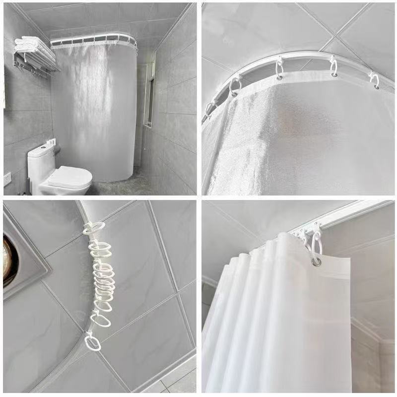 Tenda per Doccia su Binario Montata in Alto, Bagno Impermeabile Senza Forare Partizione Doccia a Forma di Arco Separazione Asciutto e Bagnato