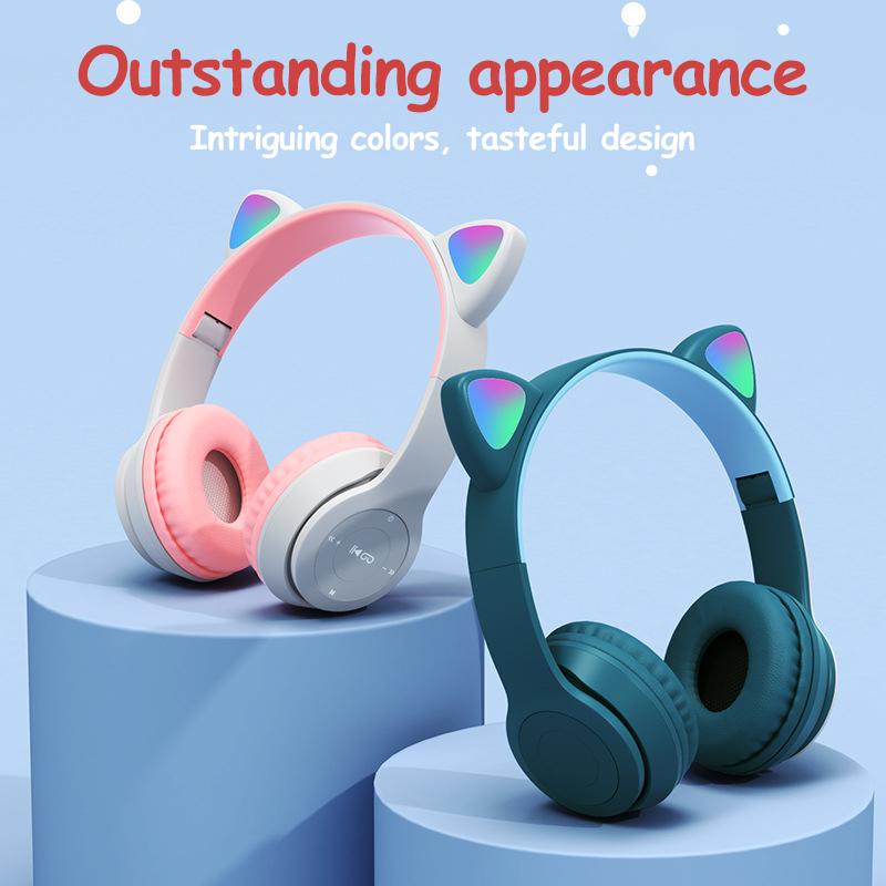 Wireless Headphones Cat Ear With Mic Bluetooth Cool Glow Light Stereo Bass Helmets Kids Gamer Girl Gifts