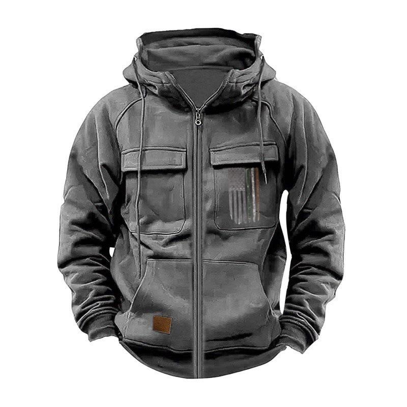 Autumn Winter Men's Hooded Hoodies Printed Zipper Loose Casual Sports Hooded Sweatshirt American Jacket