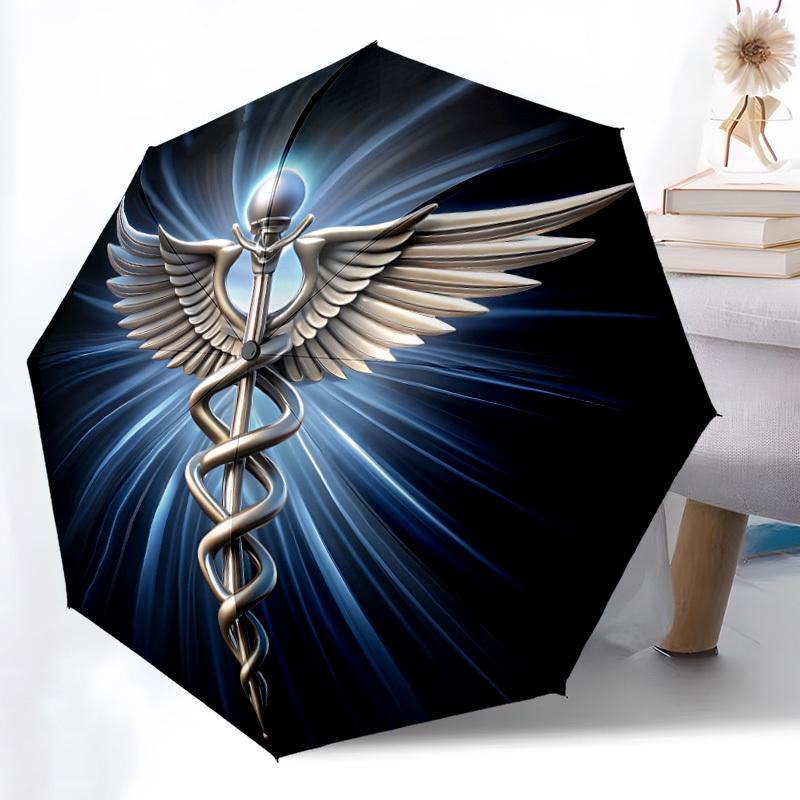 

1pc Caduceus Symbol Automatic Folding Umbrella Durable Iron Frame,All Seasons Home Travel Outdoor Multifunctional Umbrella yy251115189