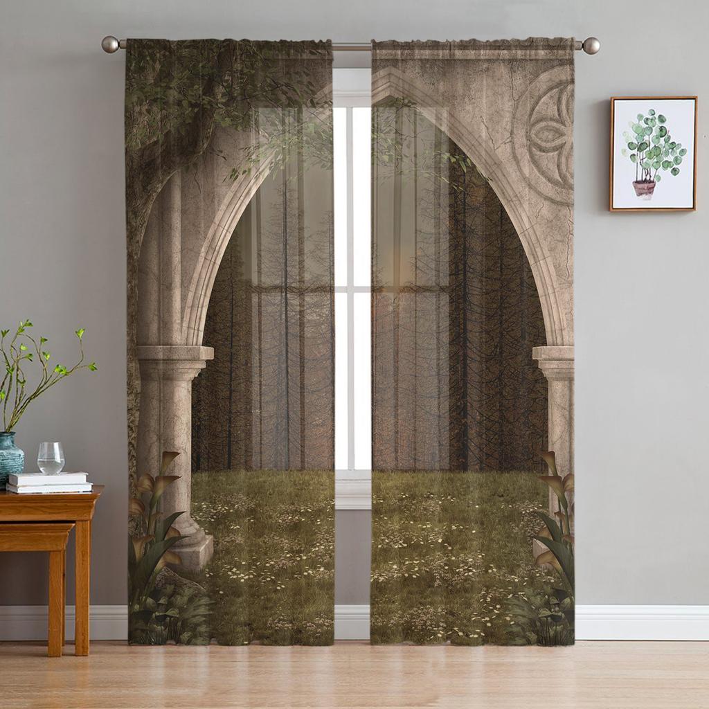 Islam Building Morocco Sheer Curtain for Living Room for Window Blinds Bedroom Drape Kitchen Cortinas Hall Drapes