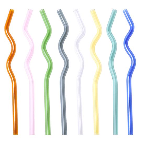 High Glass Wavy Straws Reusable Colorful Straws for Juice Tea Coffee Eco-Friendly High Temp Resistant BPA-free Glass Twist Transparent Straw