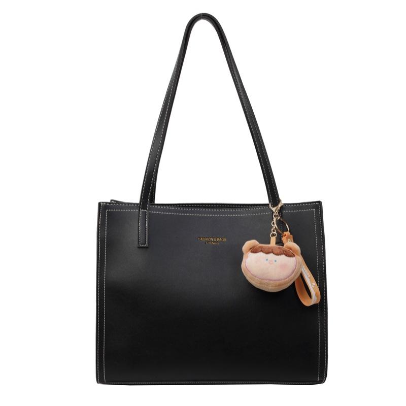 

Сумка большой вместимости женская новая весенне-летняя простая высококлассная сумка-тоут для通勤, для студентки колледжа, для занятий, на плечо No pendant чёрный