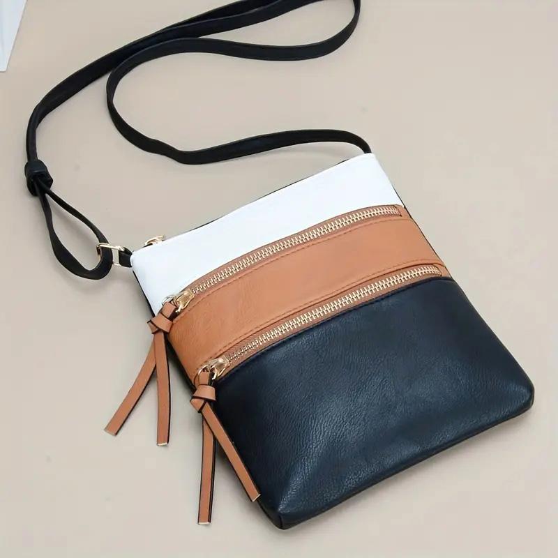 Contrast Color Square Crossbody Bag PU Leather Textured Bag Purse Classic Versatile Fashion Shoulder Bag For Women Daily Used