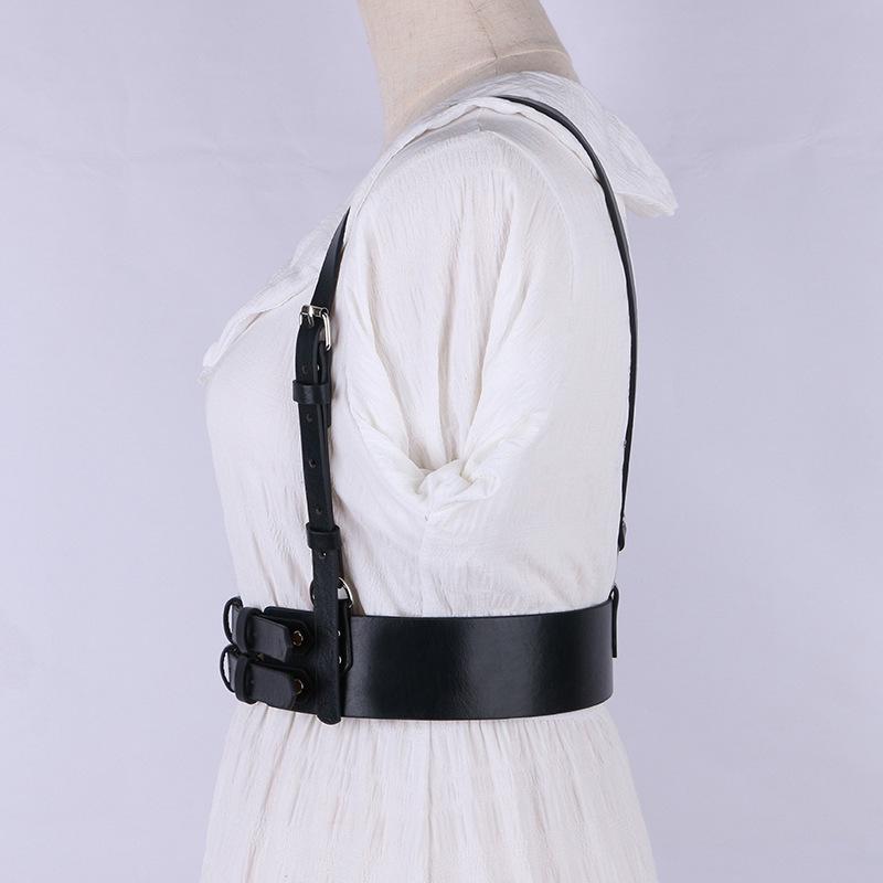 Women's Punk Double Strap Leather Vest Belt for Suits, Coats, and Dresses