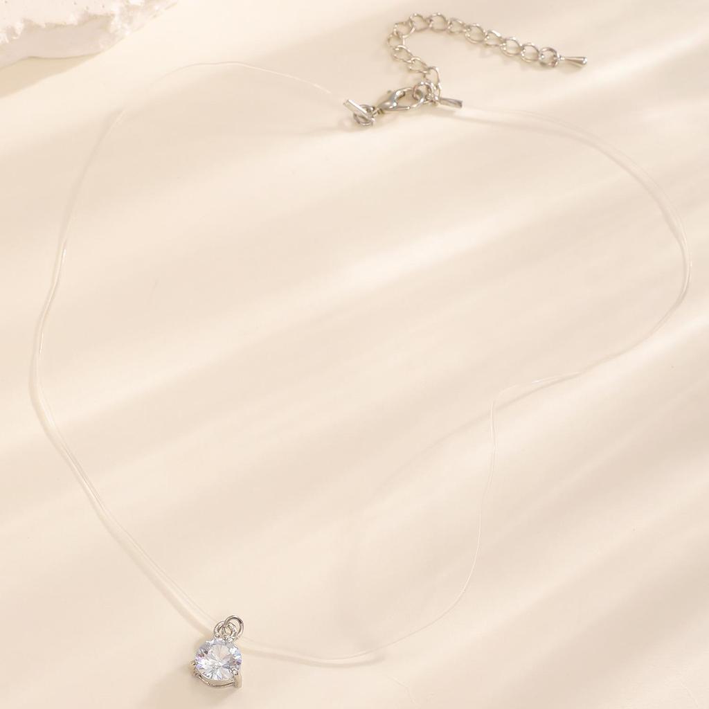 Colar de Linha de Pesca Invisível de Vidro Gota d'Água da Moda Transfronteiriço para Mulheres - Simples, Moderno, Empilhável Corrente de Clavícula Multicamadas
