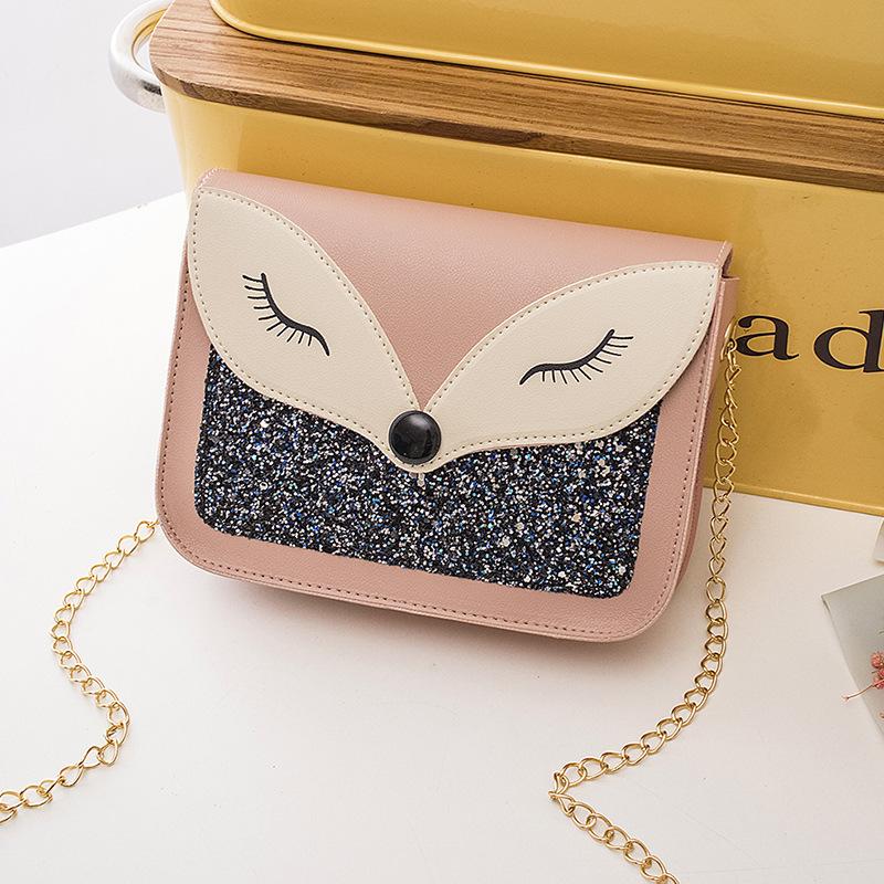 Fashion Trend Sequined Fox Face Decoration Women's Bag Versatile Magnetic Buckle Chain Small Square Bag