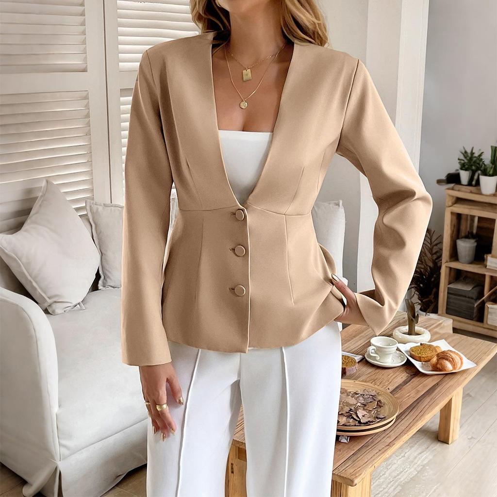 2025 Autumn/Winter European & American Elegant Long-Sleeve Buttoned Women's Suit Jacket