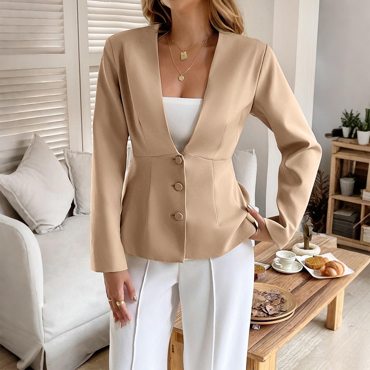 

2025 Autumn/Winter European & American Elegant Long-Sleeve Buttoned Women s Suit Jacket Small хакі