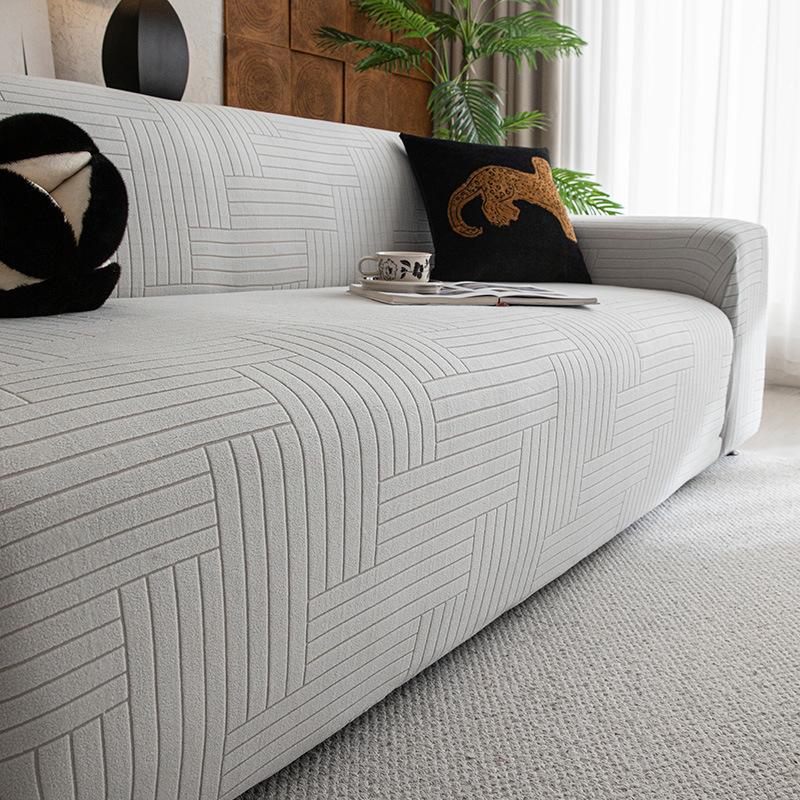 Simple Solid Polar Fleece Sofa Cover High Elastic Soft Couch Slipcover for Four Seasons Easy-Care All-Cover Armchair Protector