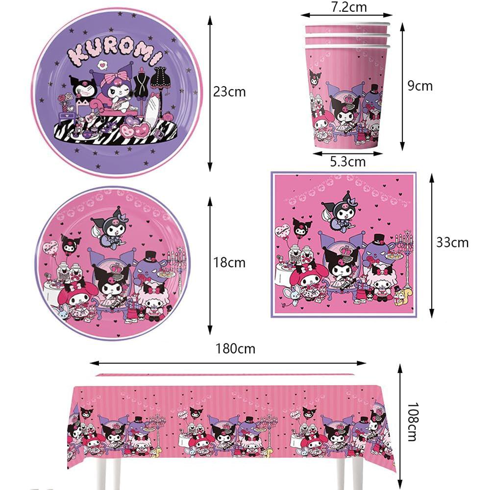 51pcs Kuromi Party Tableware Set includes Banner, Tablecloth, Plates, Napkins