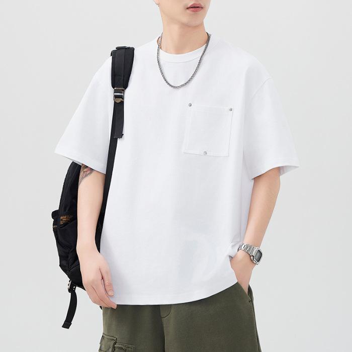 Summer Heavyweight 300g Retro Short-sleeved T-shirt for Men's National Trend American Loose Japanese Casual T-shirt