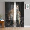 Wildlife Two Tigers Forest Chiffon Sheer Curtains for Living Room Bedroom Home Decoration Window Voile Tulle Curtain Drapes