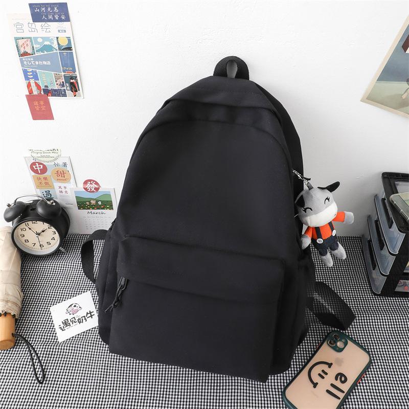 Schoolbag new bag women's 1011 simple solid color canvas bag ins Korean version versatile large-capacity casual backpack student bag