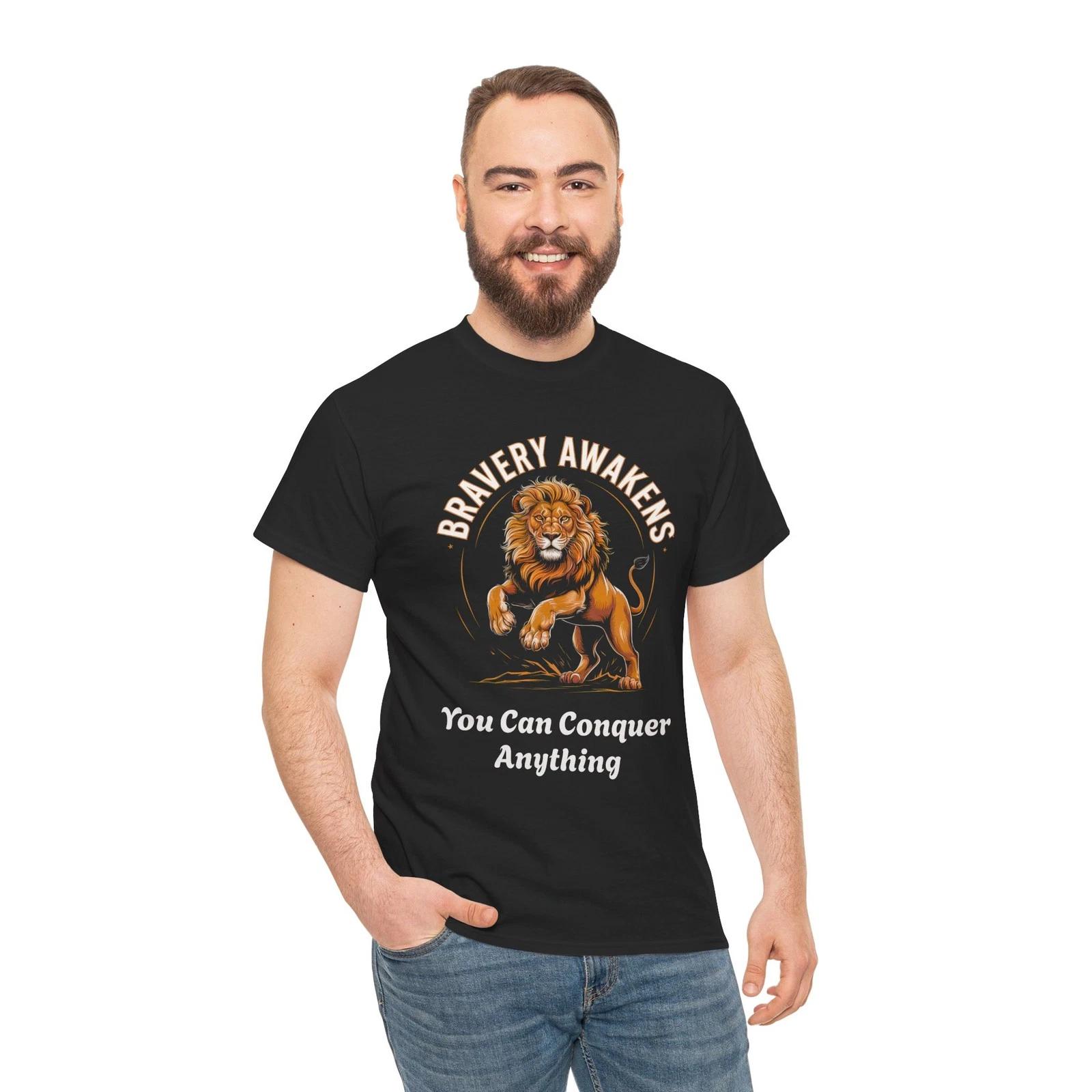 Lion You Can Conquer Anything Bravery Awakens Wildlife Animals T-Shirt 3XL