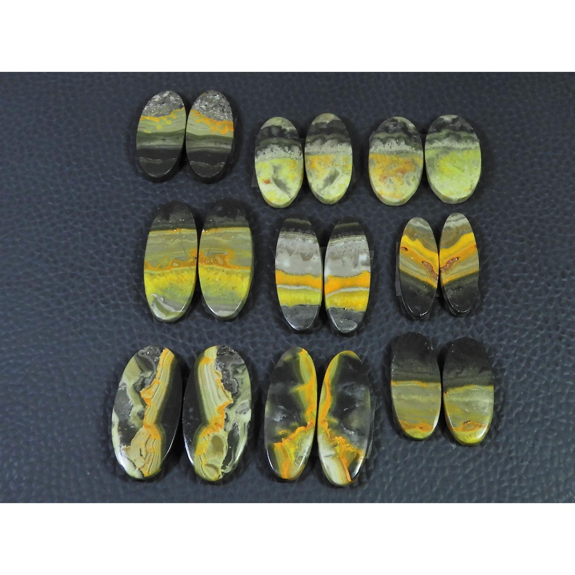 

144Cts.Natural Bumble Bee Jasper Matched Pair Oval Loose Gemstone 09Pair Lot C-2206