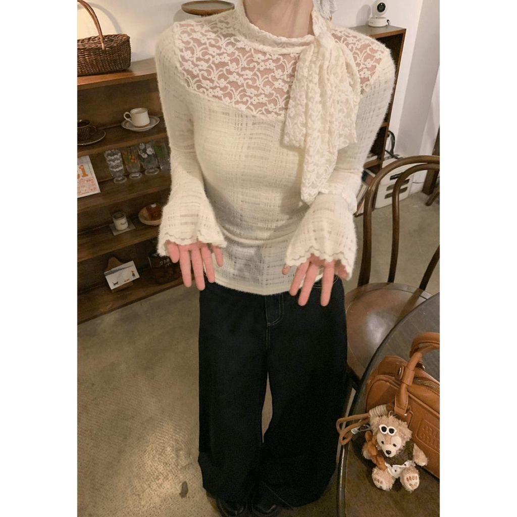 French Design Lace Slimming Top - Autumn/Winter Collection for Women