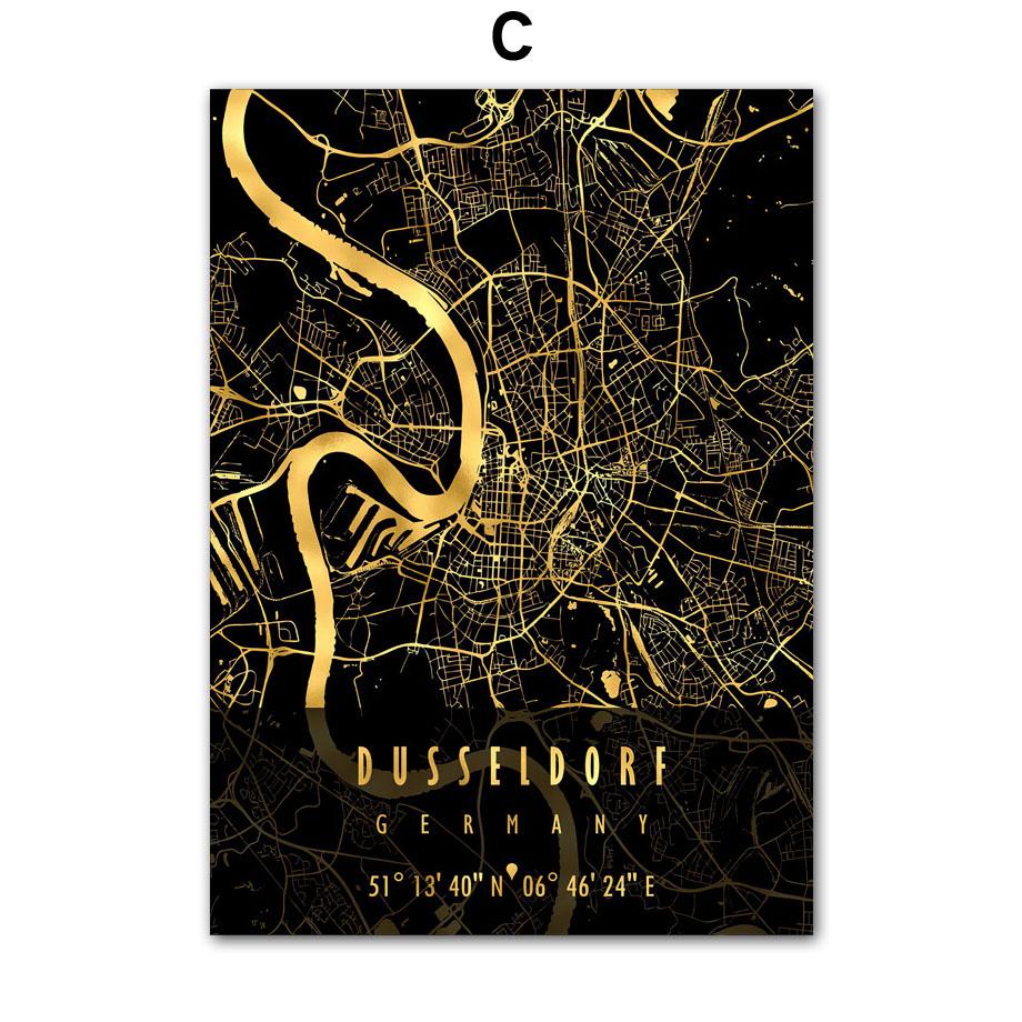 Schwarz Goldene Deutschland Berlin Stadtplan Poster Und Drucke Wand Kunst Leinwand Malerei Dekoration Wandbilder Wohnzimmer Wohnkultur