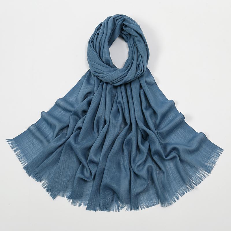 Eșarfe Hijab Simple din Bumbac și Bambus Femei Culoare Solidă Turban Șifonat Margine Îndepărtată Bumbac Moale Hijab Șal Calitate Premium