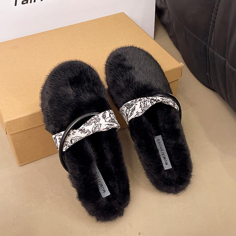 Retro Versatile Fashion Design Sense Niche Mao Mao Shoes Women's 2025 Autumn and Winter New Design Sense Outer Wear Cotton Slippers