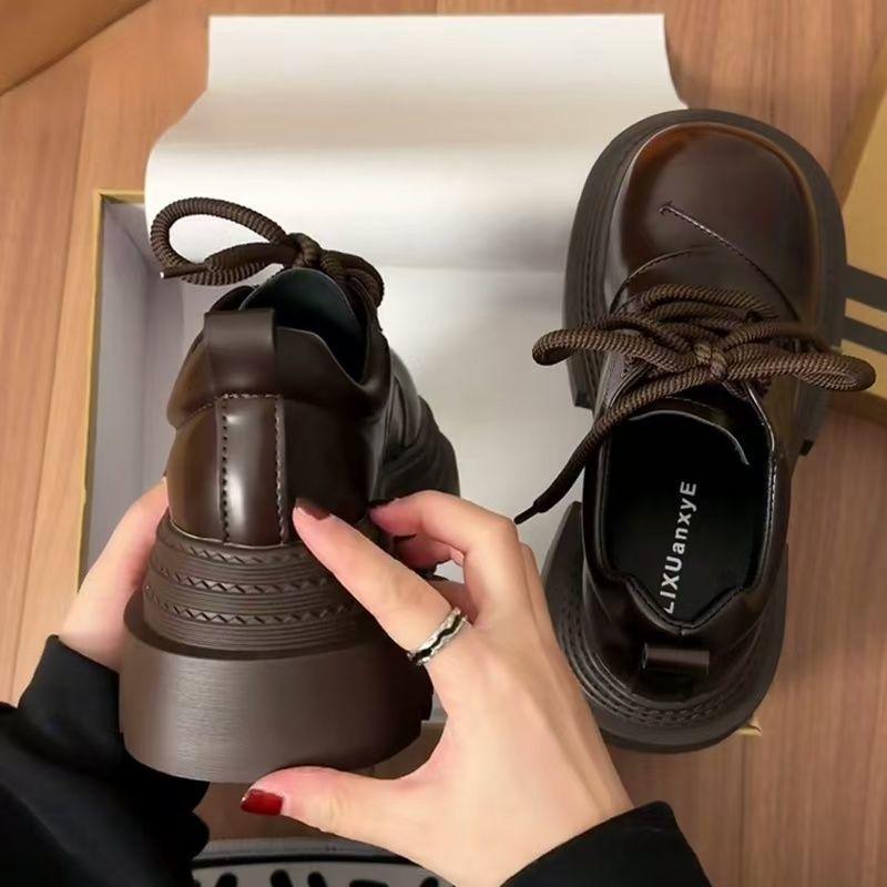Big Head Lace-up Small Leather Shoes Women's Spring Fashion Japanese Increased Thick-soled JK Loafers Shoes