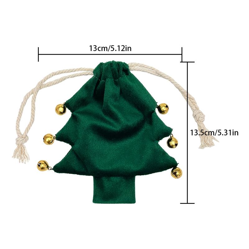 Christmas Tree Velvet Drawstring Gift Bag with Bells Xmas Hanging Ornament Candy Pouch Christmas Party Decoration Supplies 7